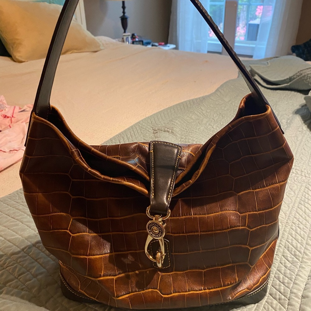 Dooney & Bourke Brown Croc-Embossed Hobo Bag